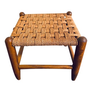 1960s Mid-Century Modern Rush Seat Footstool For Sale
