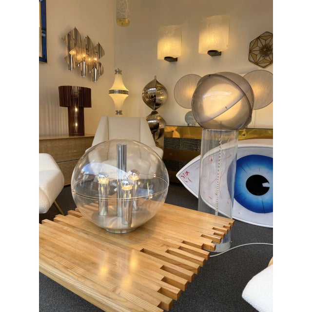 Large Space age mid-century ball lamp in lucite and metal chrome attributed to the italian design lightning manufacture...
