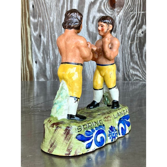 Ceramic Vintage Boho Staffordshire Boxing Figurine For Sale - Image 7 of 12