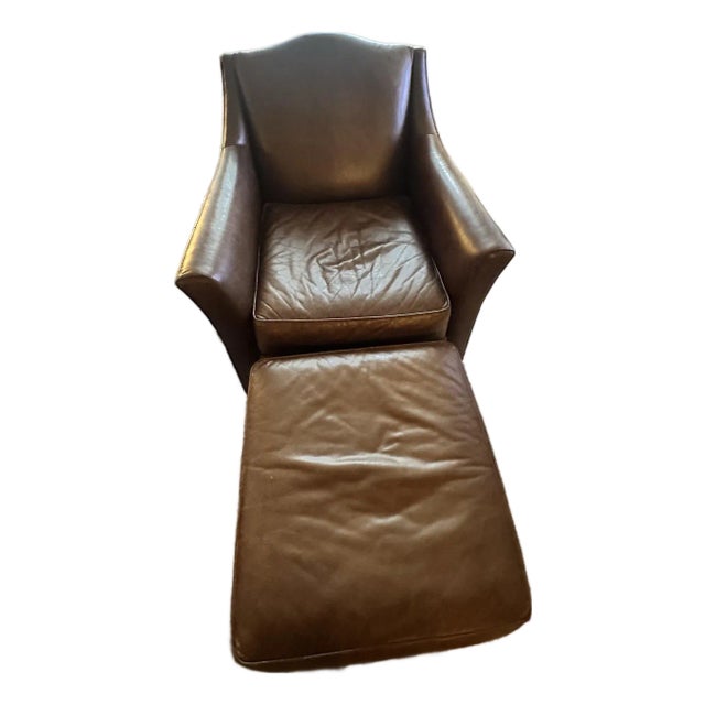 Mitchell Gold + Bob Williams Leather Chair and Ottoman Set For Sale