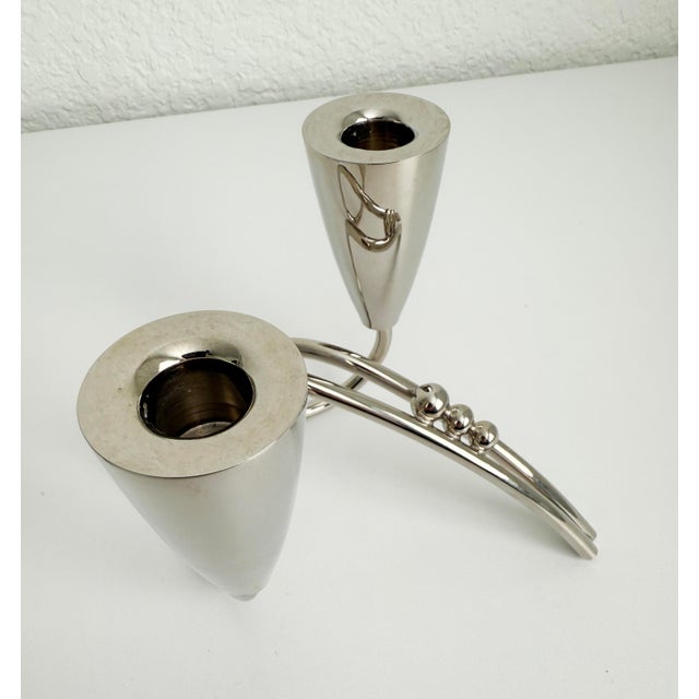 Silver 1940s Mexican Modernist Style Candlesticks - A Pair For Sale - Image 8 of 12