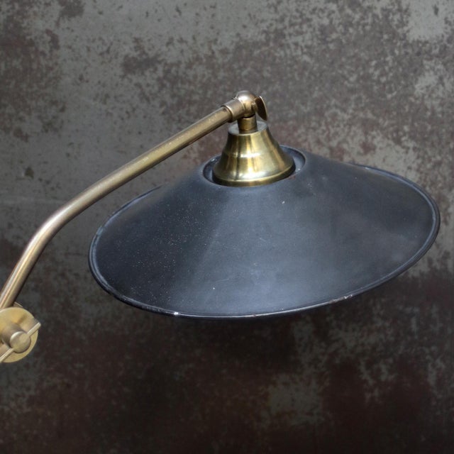 1950s French Brass and Gray Enamel Table Light For Sale - Image 5 of 8