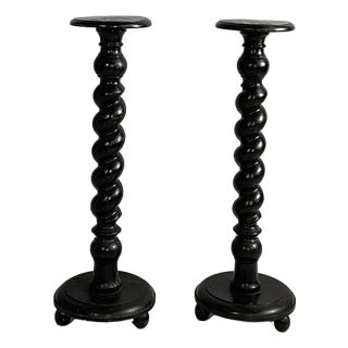Italian 19th Century Style Pedestals in Black Wood, 1930s, Set of 2 For Sale