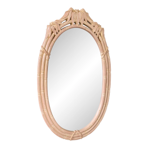 Vintage Coastal Faux Bamboo Pagoda Palmette Leaf Oval Mirror