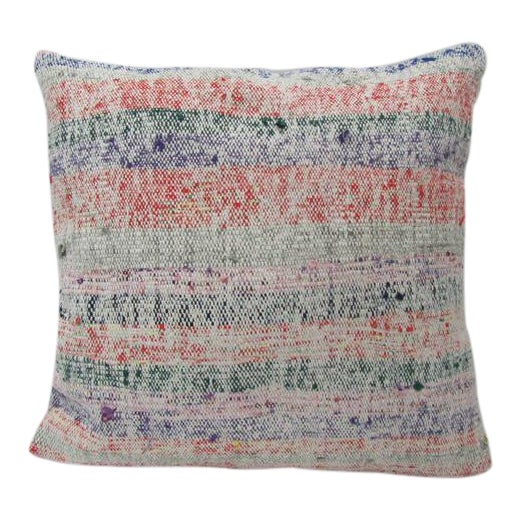 Coral / Green Striped Kilim Pillow For Sale