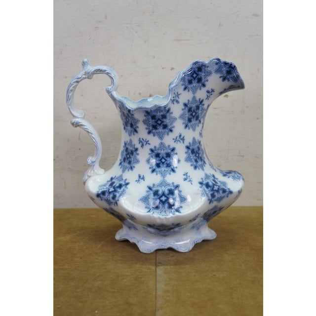Antique w.h. Grindley Flow Blue Pitcher 1897 English Ironstone Water Jug For Sale - Image 6 of 13