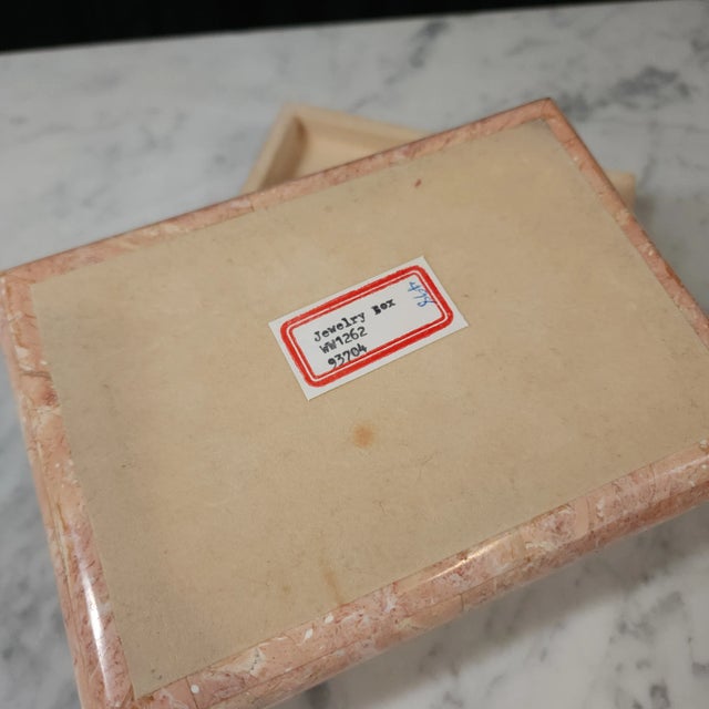 Metal 1980s Tessellated Pink Marble & Travertine With Brass Inlay Box For Sale - Image 7 of 9
