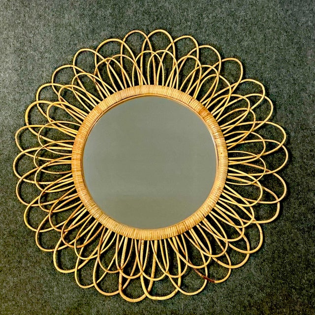 Wood 1960s Vintage Coastal Italian Franco Albini Rattan Sunburst Mirror, Attributed For Sale - Image 7 of 12