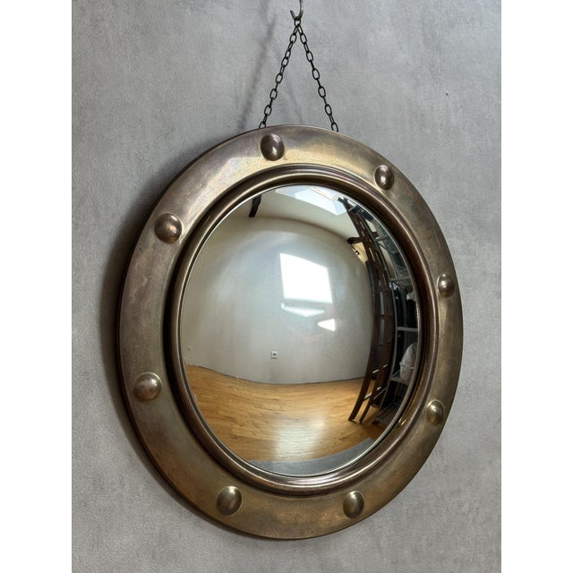 1950s Vintage French Porthole-Style Witchs Mirror with Curved Glass, 1950s For Sale - Image 5 of 9