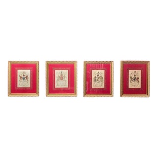 Late 18th Century English Hand-Colored Armorial Engravings Set of Four For Sale