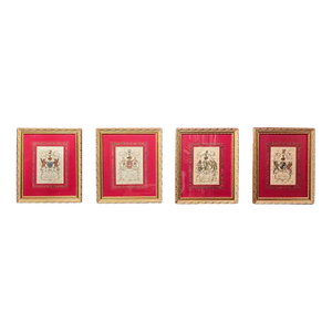 Late 18th Century English Hand-Colored Armorial Engravings Set of Four