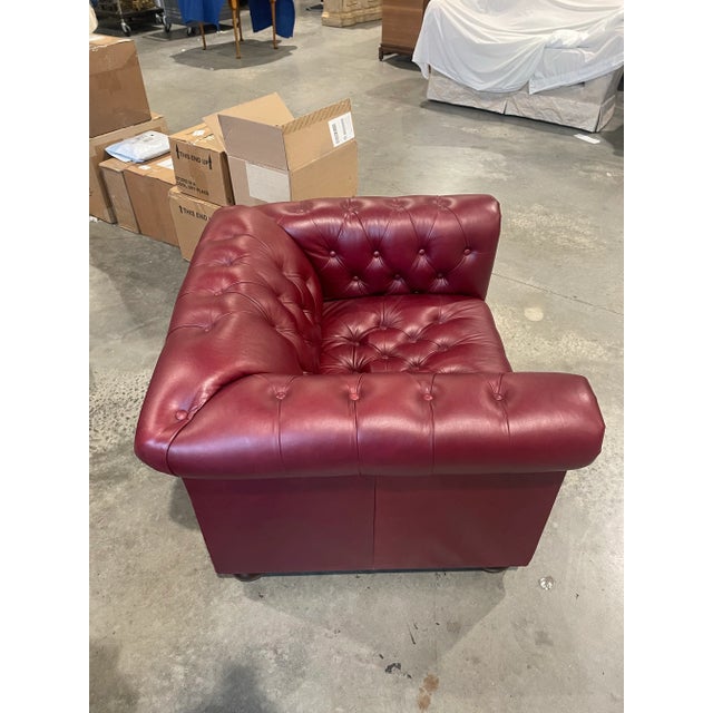 Pair of Custom Burgundy Leather Tufted Chesterfield Club Chairs For Sale In New York - Image 6 of 12