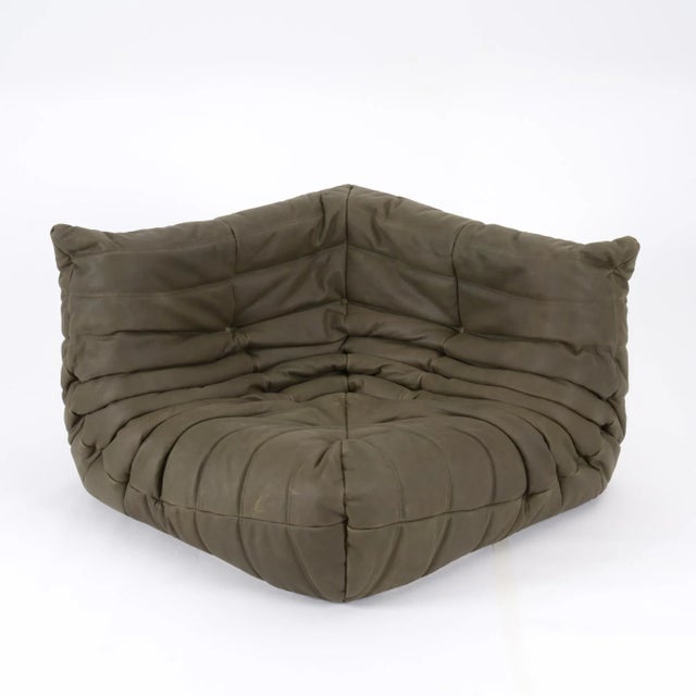 2000 - 2009 Rare Ligne Roset Togo 3-Piece Lounge in Stone Olive Leather For Sale - Image 5 of 16