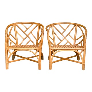 Vintage Chinese Chippendale Bamboo Chairs - a Pair For Sale