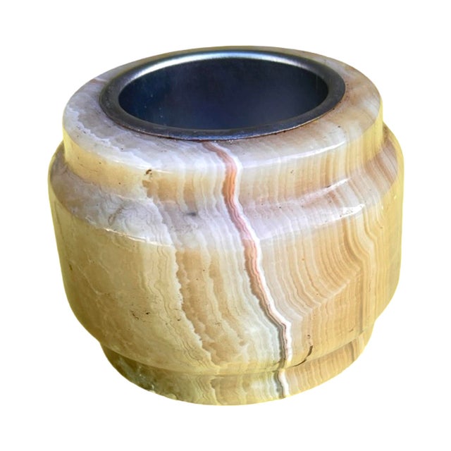 Small Alabaster Candlestick With Metal Fittings, Italy, 1970s. For Sale - Image 10 of 11