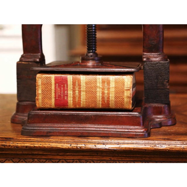 Mid 19th Century 19th Century French Rust Red Painted Wrought Iron Book Binding Press With Book For Sale - Image 5 of 11