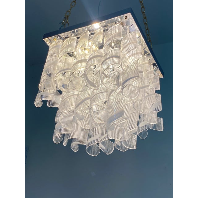 A.V. Mazzega Contemporary Trasparent and White "Ricci-Curles" Murano Glass in Mazzega Style Squared Flush Mount For Sale - Image 4 of 8