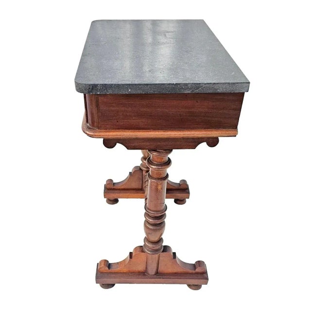 Antique 1920s Austrian Solid Walnut Marble Top Nightstand / Bedside Table For Sale - Image 9 of 12
