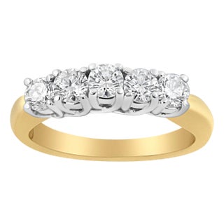 18K Yellow Gold 1.0 Cttw 4 Prong Set Round Cut Diamond Step up 5 Stone Ring Band (F-G Color, SI1-SI2 Clarity) - Size 7 For Sale