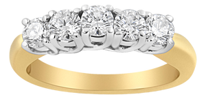 18K Yellow Gold 1.0 Cttw 4 Prong Set Round Cut Diamond Step up 5 Stone Ring Band (F-G Color, SI1-SI2 Clarity) - Size 7