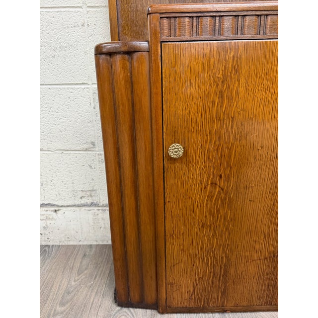 Wood Antique Lebus Furniture English Oak Hall Tree Hall Stand With Mirror For Sale - Image 7 of 11
