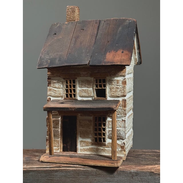 American Vintage Folk Art Handmade Two-Story Country Home Model For Sale - Image 3 of 10