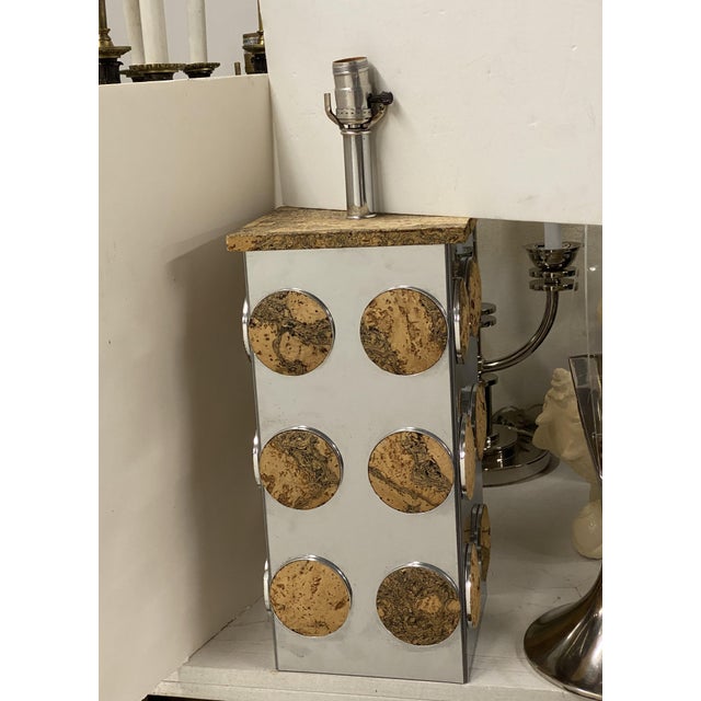 Paul Evans Cork & Chrome Paul Evans Style Table Lamp For Sale - Image 4 of 8