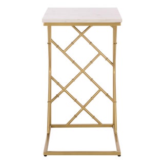 Keston Fretwork C-Table in White Marble / Gold For Sale