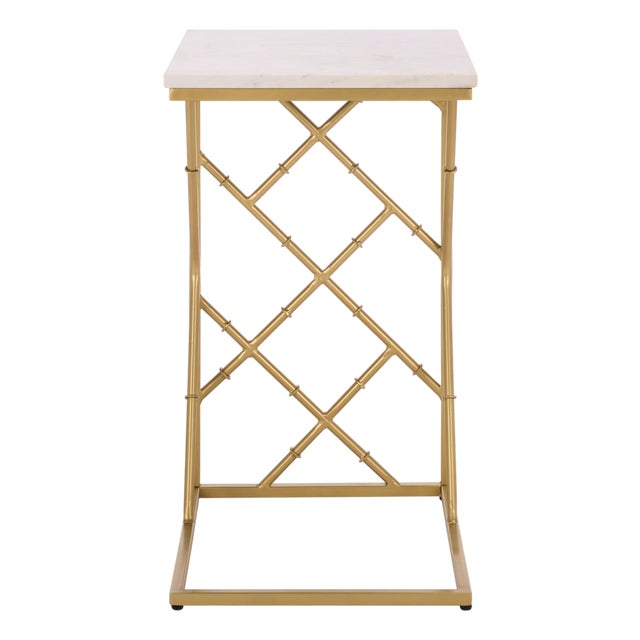 Keston Fretwork C-Table in White Marble / Gold For Sale