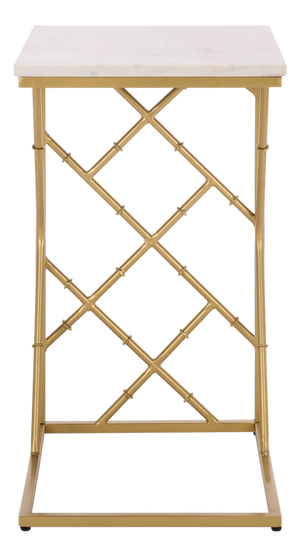 Keston Fretwork C-Table in White Marble / Gold