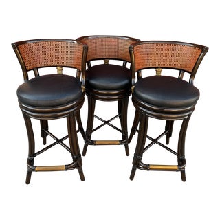 Maitland Smith Double Cane Back Bar Stools-A Set For Sale