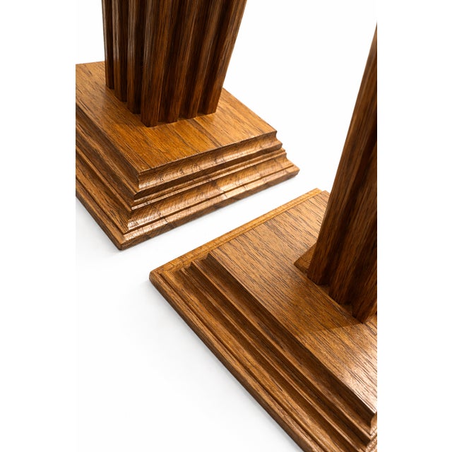 Art Deco Oak Candlesticks with Original Brass Inserts by Meubelfabriek Oisterwijk, 1930s, Set of 2 For Sale - Image 6 of 9