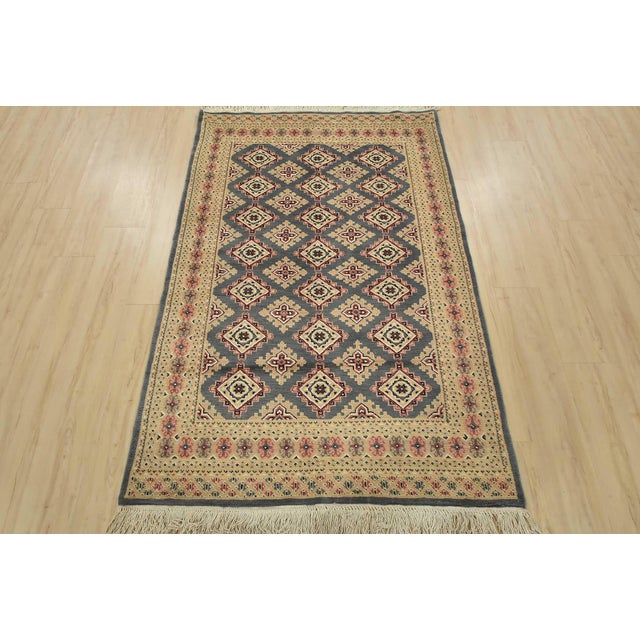 Farmhouse Bokhara Jaldar Rug 4’2” X 6’3” Gray Wool Tribal Hand-Knotted Oriental Carpet For Sale - Image 3 of 12