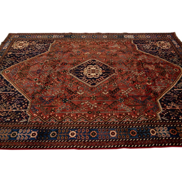 1920s Vintage Persian Heriz Handmade Medallion Motif Rust Wool Rug For Sale - Image 5 of 10