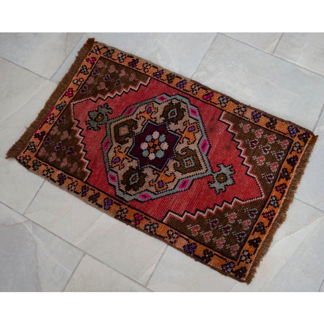 Hand Knotted Small Turkish Rug Organic Wool Mat Small Area Rug Kitchen Decor Doormat - 19'' X 29'' For Sale - Image 10 of 15