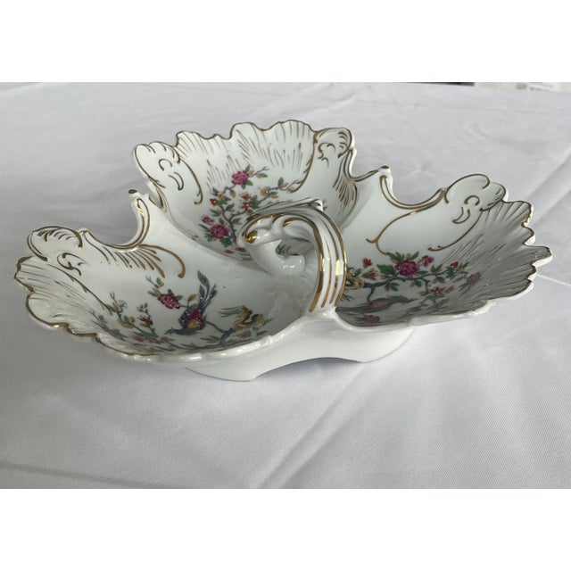Vintage Tri-Section Handpainted Dish Serving Bowl Vintage Large Condiment Server For Sale - Image 9 of 10