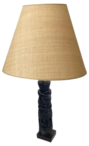 Brutalist Table Lamp in Brown Wood, France, 20th Century