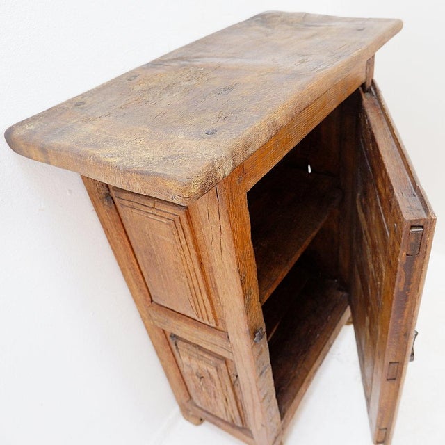 Early 19th Century Rustic Wooden Cabinet with Carved Panel Door and Iron Hardware, Spain For Sale - Image 5 of 17