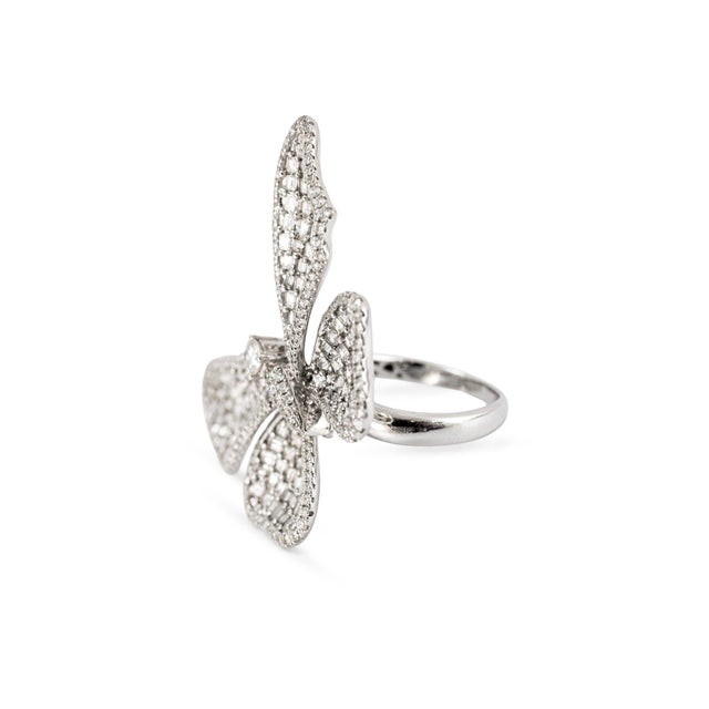 Early 21st Century 18k White Gold 7ctw Square Baguettes and Rounds Diamond Butterfly Cocktail Ring, Size 7 For Sale - Image 5 of 8