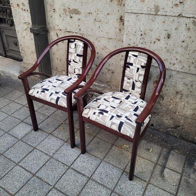Wood Art Deco Chairs Upholstered in Euphoria Cubista, Misia Paris, France, 1970s, Set of 4 For Sale - Image 7 of 18