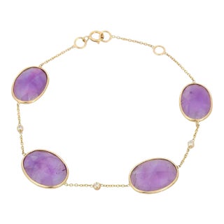12.92 Ct Oval Cut Amethyst and Diamond Chain Bracelet for Women For Sale