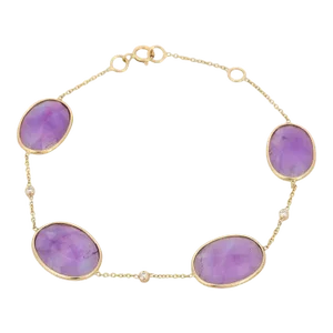 12.92 Ct Oval Cut Amethyst and Diamond Chain Bracelet for Women