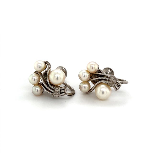 Mikimoto Estate Akoya Pearl Earrings Sterling Silver 5.75 mm 4.5 Grams For Sale - Image 4 of 9