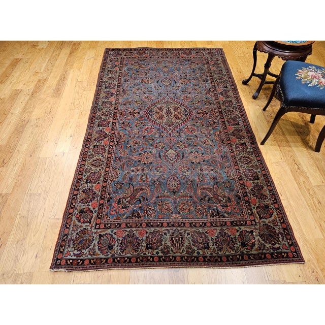 Vintage Persian Kashan Rug, Hand-Knotted Wool, Floral Pattern, Aqua-Blue & Teal-Green, 5x8 For Sale - Image 16 of 16
