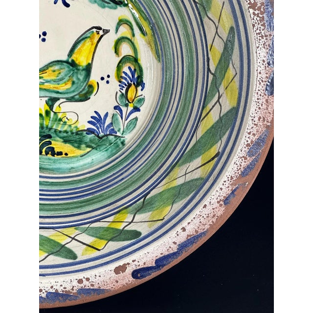 1920s Spanish Ceramic Lebrillo Plate with Painted Bird, Triana, 1920s For Sale - Image 5 of 8