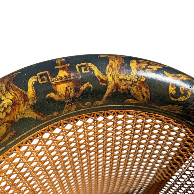 19th Century French Regency Gilt-Painted and Caned Tub Chair For Sale - Image 9 of 16