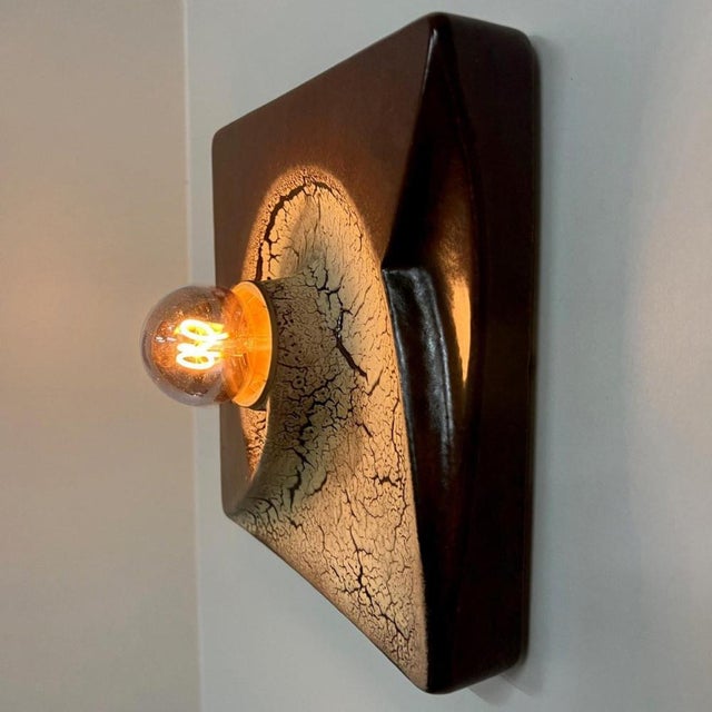 German Brown Square Ceramic Wall Light by Hustadt Keramik, 1970 For Sale - Image 10 of 18