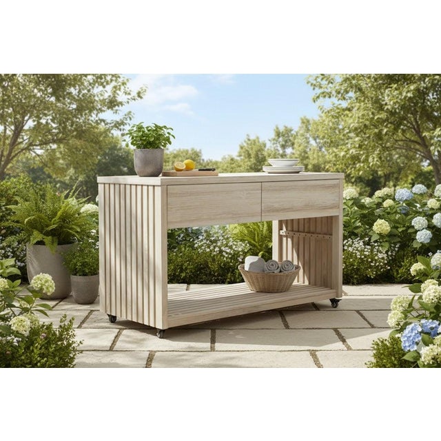 Imperial Grove Outdoor Solid Teak Wood, Natural Look Kitchen Island For Sale - Image 11 of 13