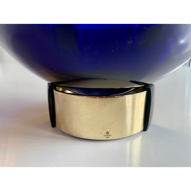 1960s Skultuna Bowl in Cobalt Blue Mouth-Blown Glass and Brass by Michael Kurpatov, 1960s For Sale - Image 5 of 8