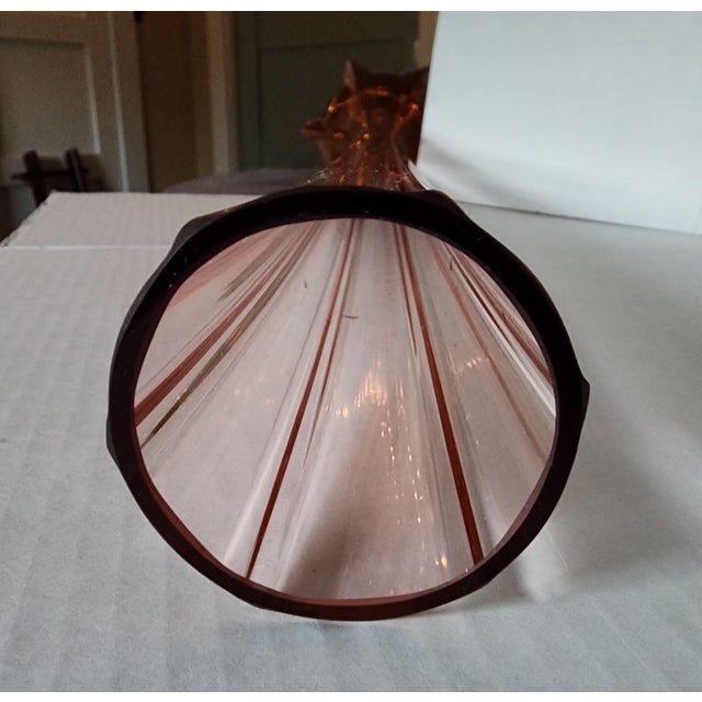 1960s Monumental 32" Cranberry Swung Art Glass Floor Vase, Optic Ribbed Star Foot, MCM For Sale - Image 5 of 11